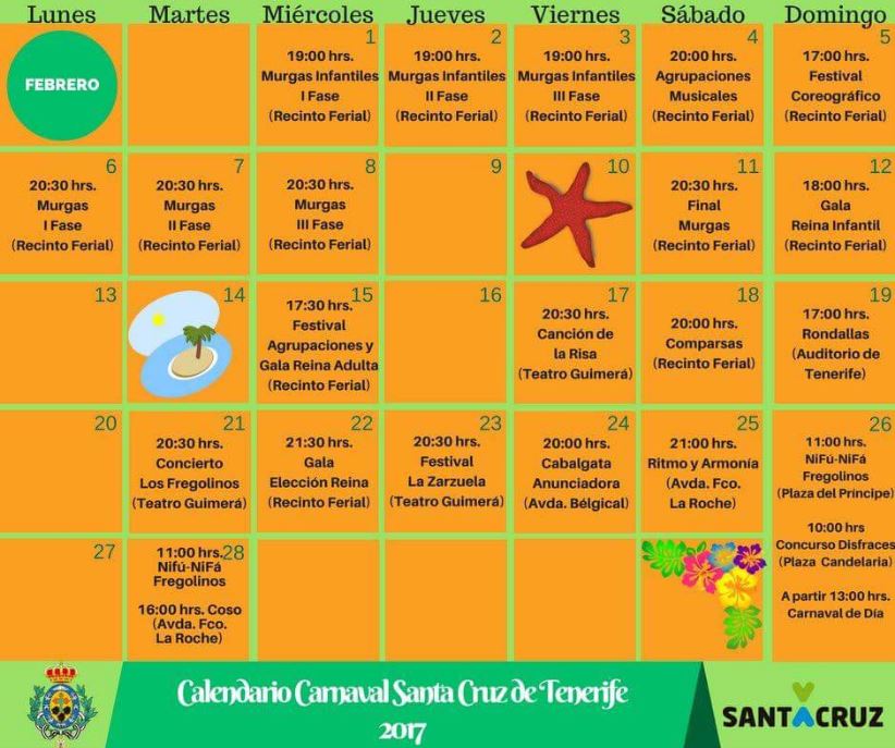 Tenerife Carnival 2017 calendar february