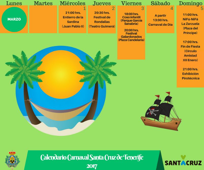 Tenerife Carnival 2017 calendar march